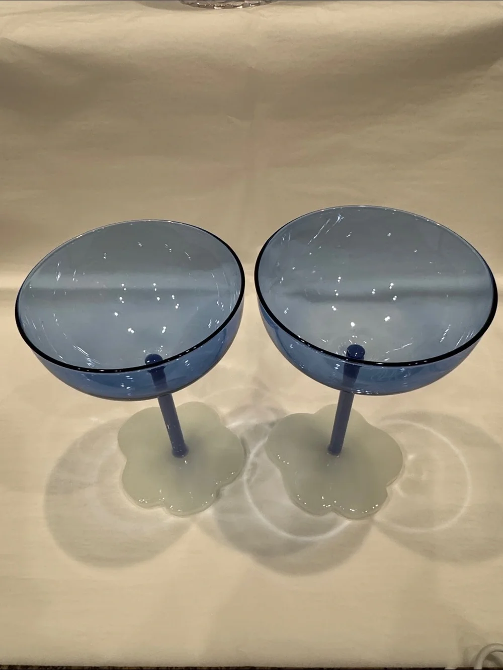 Anthropologie (2) Blue Glass Stem Coupes